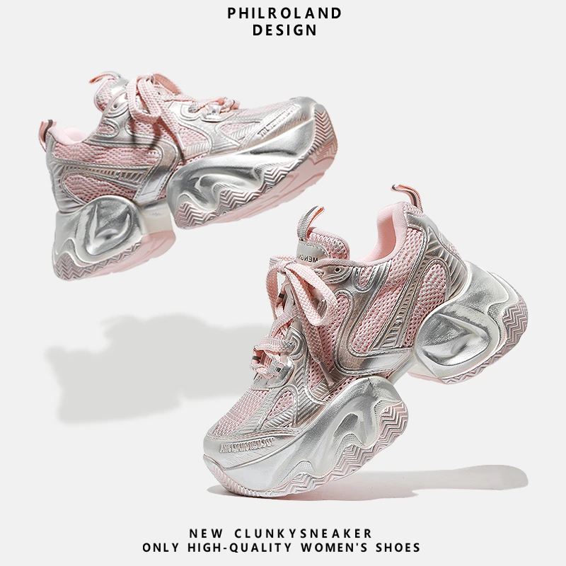 【流星沙粉】显脚小复古擦色老爹鞋女2025春季百搭秀气厚底运动鞋潮