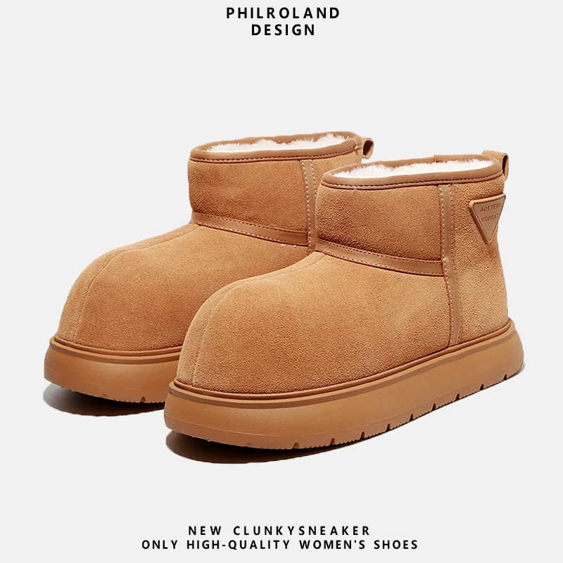 卡皮巴拉保暖面包雪地靴女2024秋冬新款真皮加厚棉鞋短靴