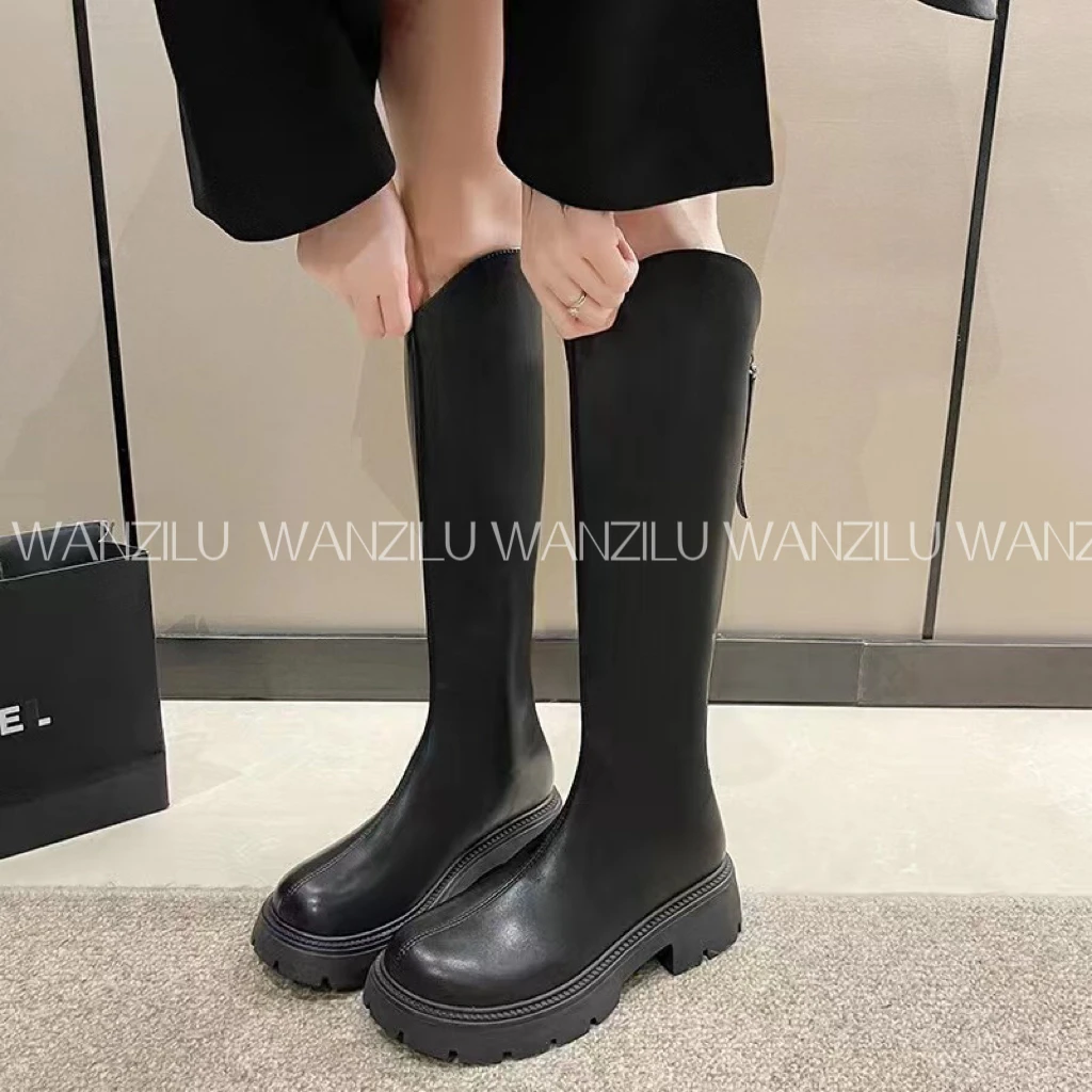 【瘦腿战靴】简约设计感V口加绒长筒靴3L101707