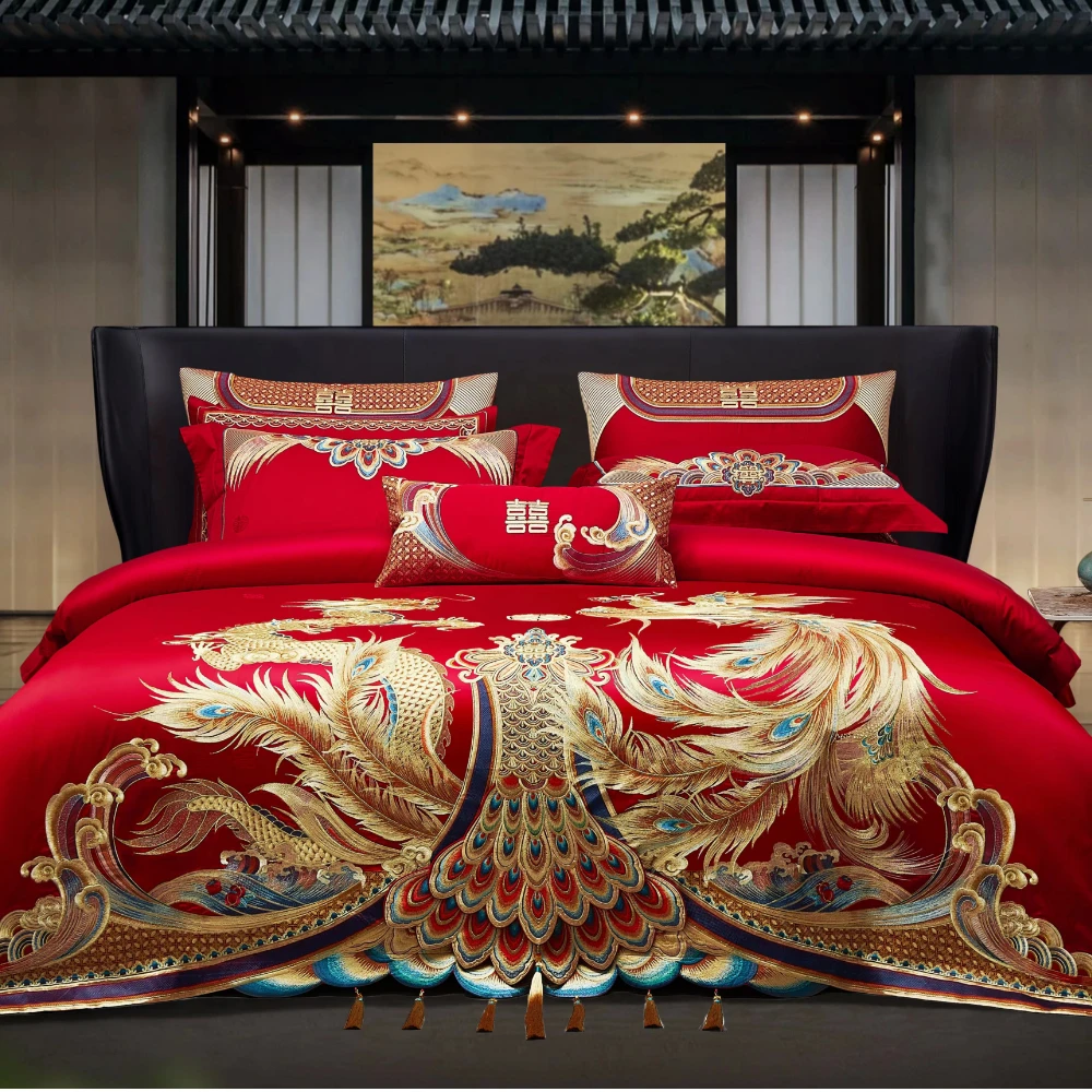 【吾家有喜】百年好合160支匹马棉全棉高端大红婚庆四六十件套