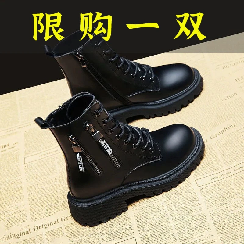 秋冬季回力休闲马丁靴女厚底2023秋冬新款女靴子侧拉链系带短靴女