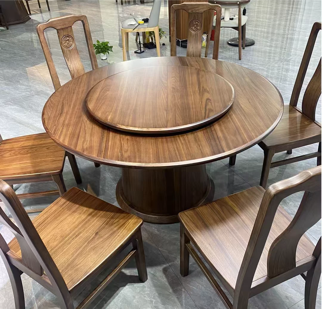 北美黑胡桃实木圆桌现代简约实木餐桌椅家用吃饭桌子