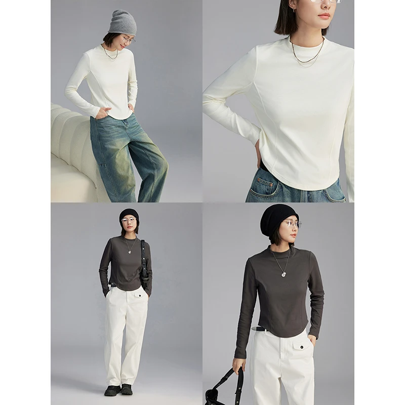 CLOUDSPACE/云上生活【云柔T】解构显瘦短款纯色打底衫T恤秋新款女