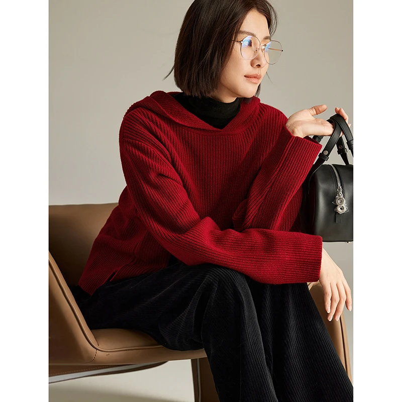 CLOUDSPACE/云上生活「红运毛衣」元宝针100羊毛连帽短款百搭针织衫