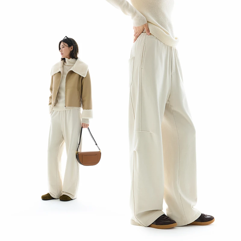 CLOUDSPACE/云上生活【街头walk】褶皱复古休闲裤2025春直筒裤女