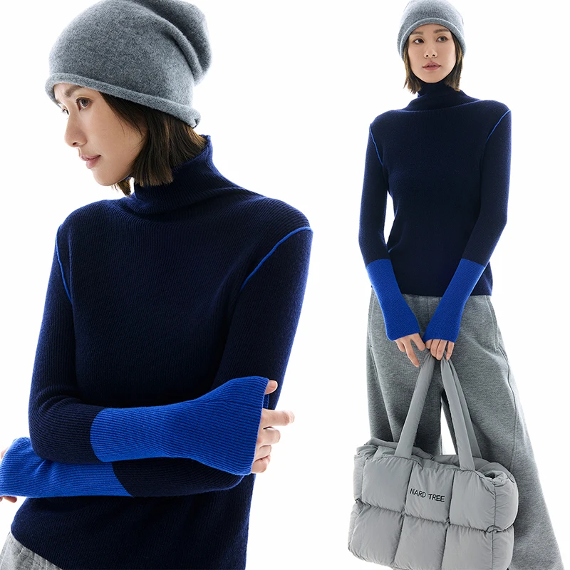 CLOUDSPACE/云上生活【蓝宝石】撞色羊毛高领毛衣2025秋冬打底衫