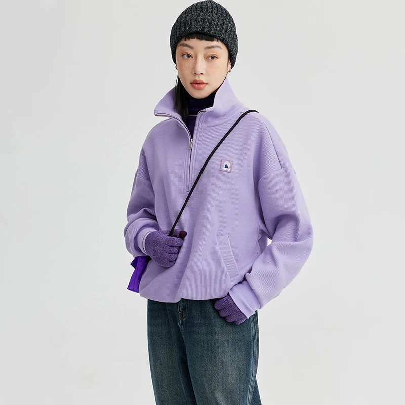 CLOUDSPACE/云上生活「华夫格卫衣」半拉链立领宽松休闲加厚卫衣女