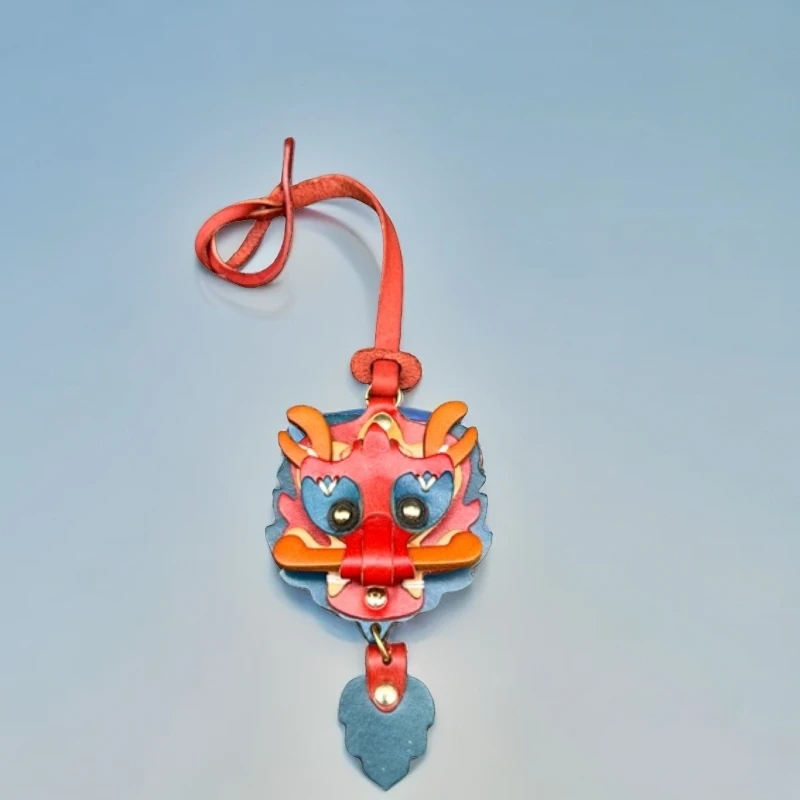 ZeroBugZone头层牛皮龙头挂件配饰手工制作植鞣革皮包包配件国风