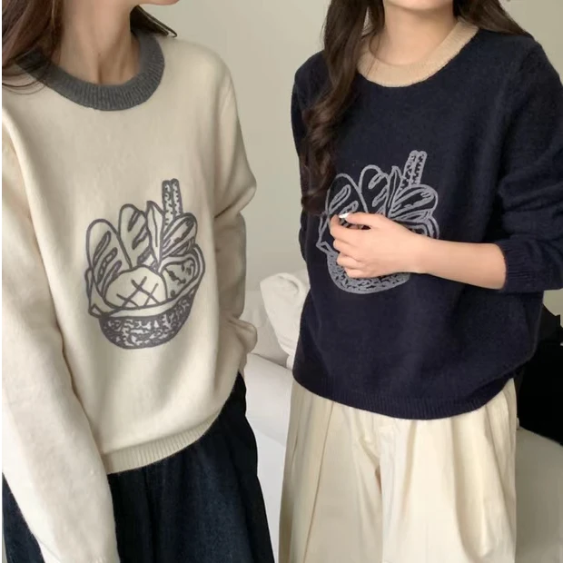 68791韩版面包秋冬时尚女拼色针织上衣