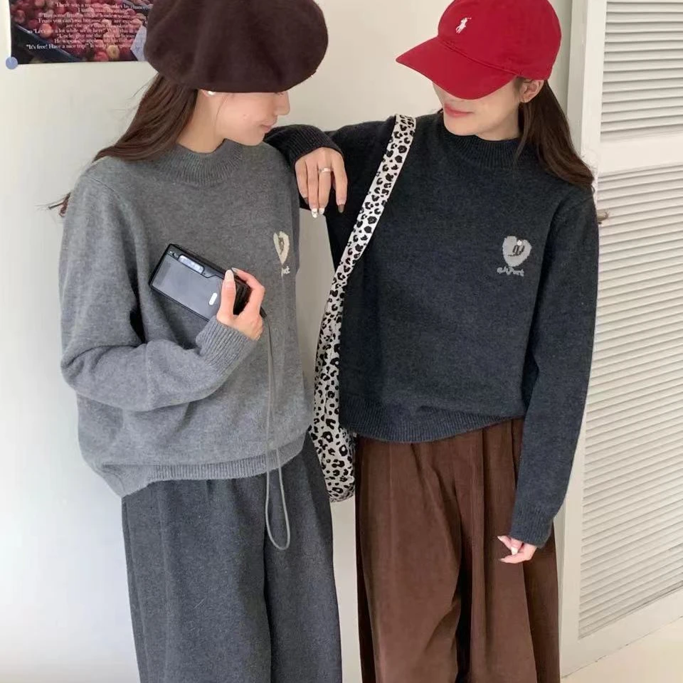 68808韩版爱心潮流时尚休闲百搭宽松加厚女针织上衣