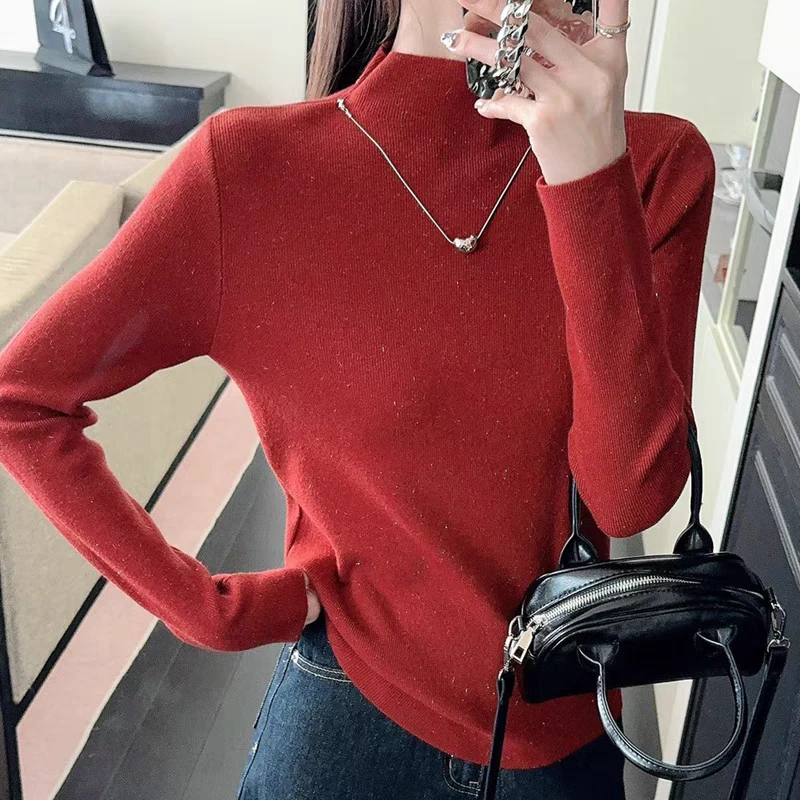 2068中领时尚挂链女加厚针织打底上衣
