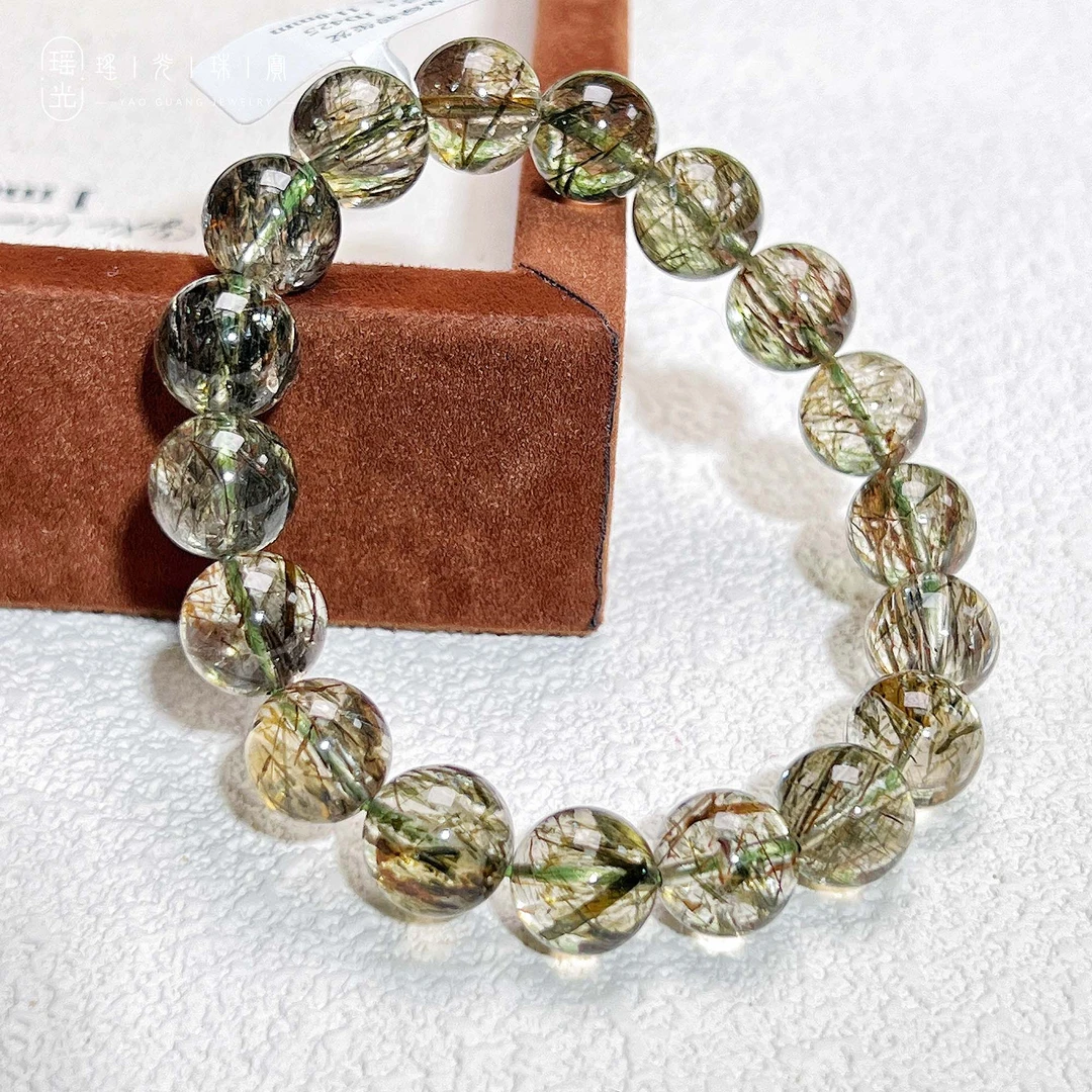 【业·财】天然绿碧玺发晶手串手饰手链素圈规格可选-多样性发货其一
