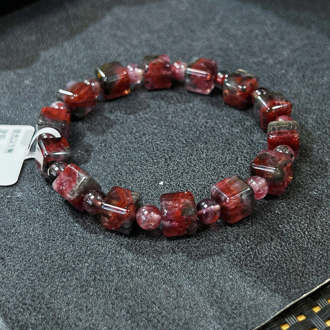 【瑶光珠宝】极光23方糖手串荆棘玫瑰色水晶素串单圈-多样性发其一