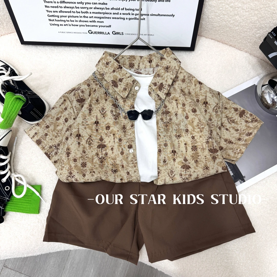 【日落奶糖】男女童夏季痞帅省钱风衬衫套装潮童度假风衬衫短裤童装