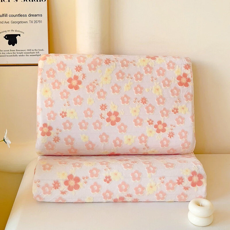 雕花牛奶绒乳胶枕套一只装40x60珊瑚绒枕头套30x50儿童记忆枕芯套