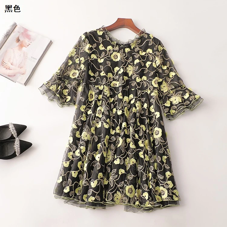 242631春长款七分袖V领连衣裙