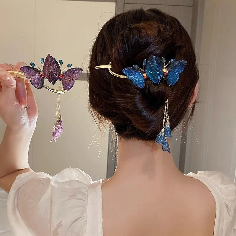 高颜值蝴蝶流苏扭扭夹女轻奢发夹百搭抓夹盘发神器后脑勺新款发饰