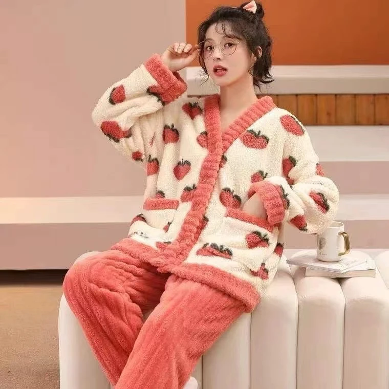 【粉丝福利】新款女舒眠绒加绒水蜜桃保暖家居服睡衣秋冬季韩版套装