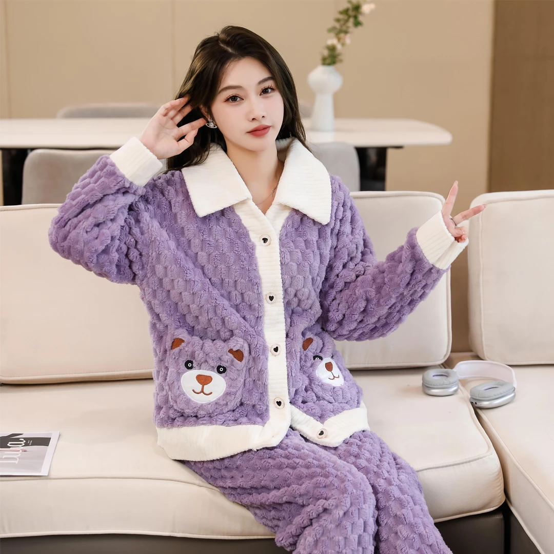 92666【粉丝福利】新款金龟绒保暖家居服睡衣秋冬宽松韩版大码套装