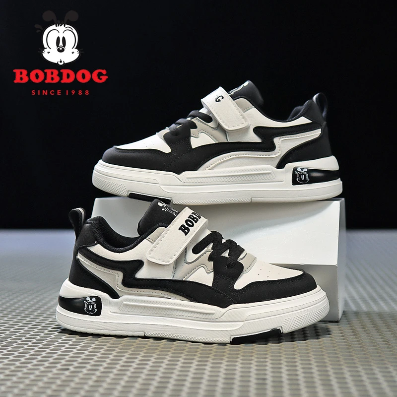 巴布豆男童运动鞋子2025春秋季新款皮面儿童运动鞋男孩子休闲板鞋