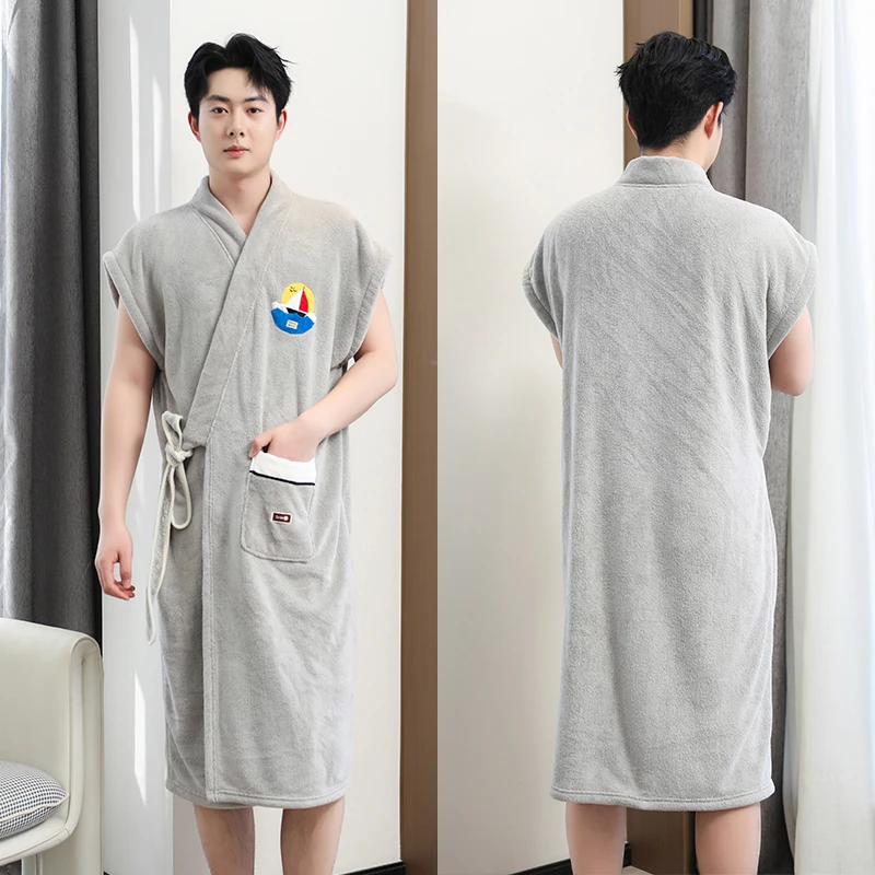 好贝尼男士浴袍可穿可裹柔软超吸水长款家用成人洗澡游泳夏季浴巾