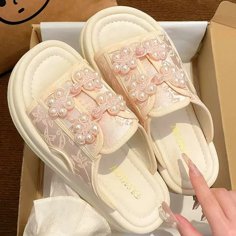 网红国风厚底拖鞋女2024新款夏季外穿复古盘扣小众凉拖新中式鞋子