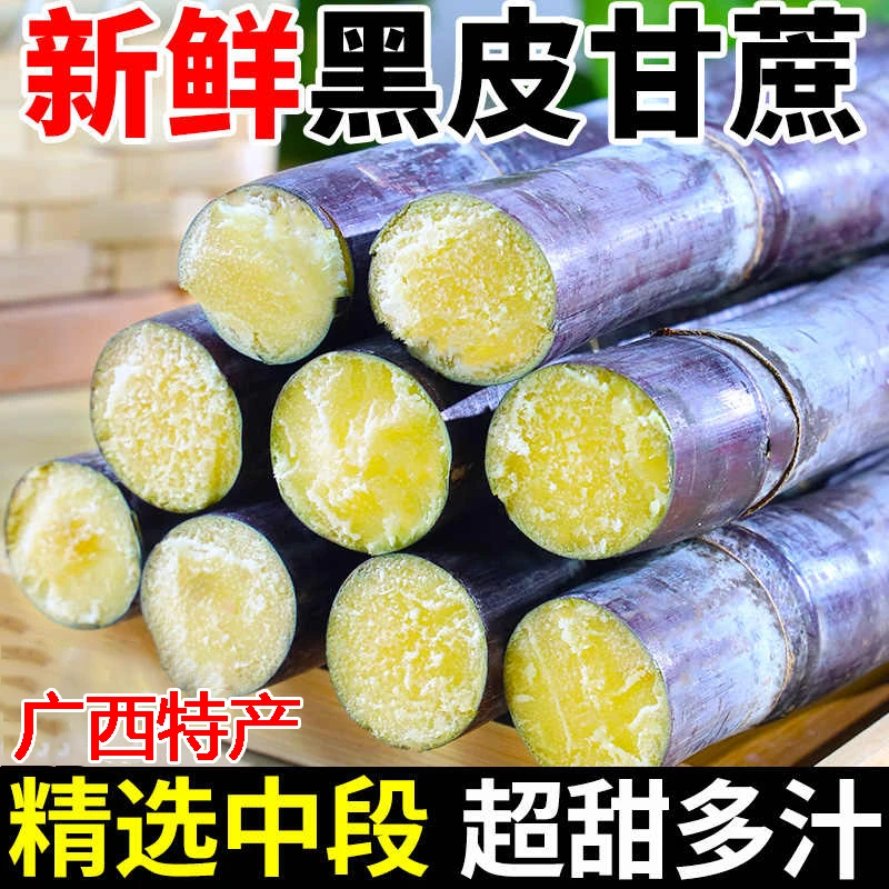 【精选中段】广西黑皮甘蔗5斤现砍脆甜榨汁杆蔗甜整根现切长节甘蔗