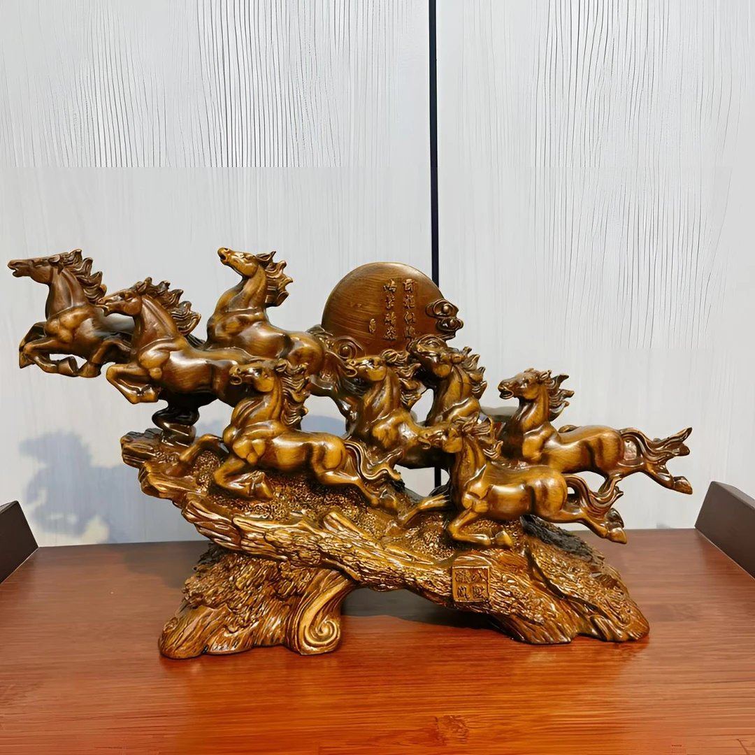 HN八骏雄风生肖马高档中式摆件办公室客厅玄关电视柜长37宽11高21
