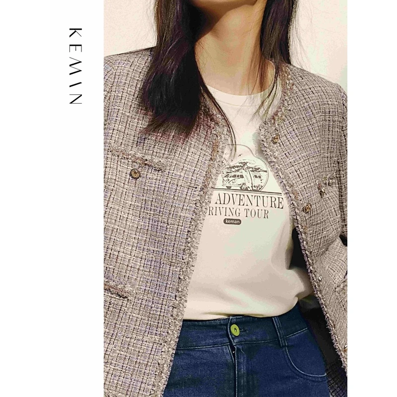 珂曼女装宽松显瘦休闲百搭圆领短袖t恤女K24B301HEZ1