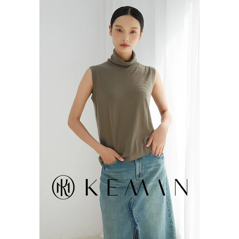 【新品】珂曼女装背心百搭打底衫女高领无袖针织纯色内搭气质通勤