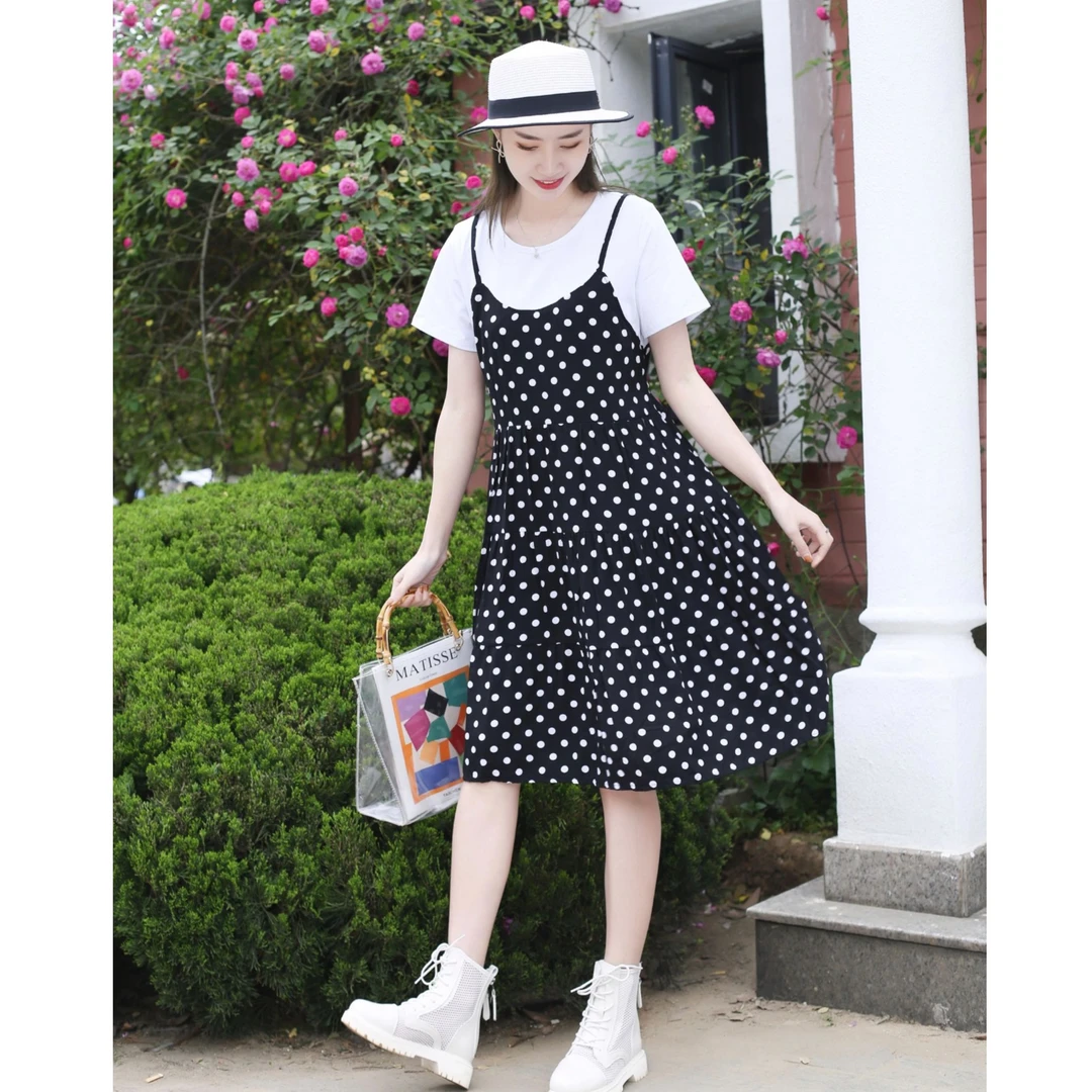 孕妇裙子夏装时尚假两件孕妇连衣裙潮妈宽松中长款孕妇裙夏天裙子