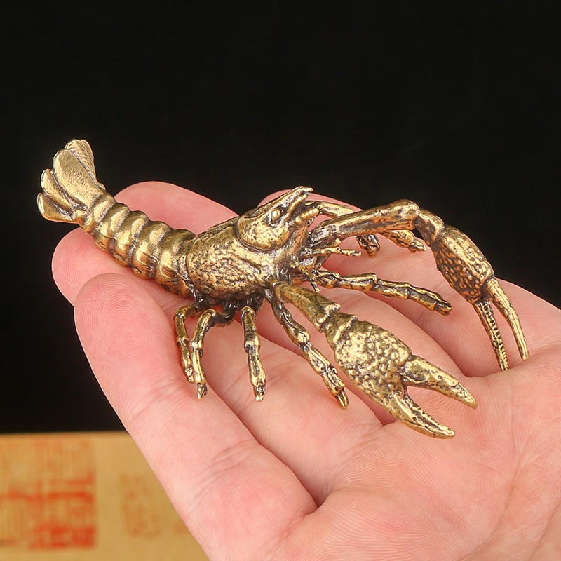 实心黄铜小龙虾摆件复古玄关酒柜家居装饰品仿真大龙虾黄铜工艺品