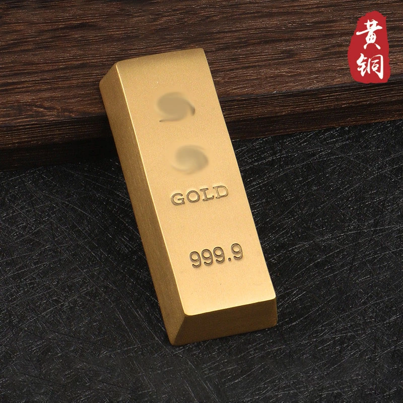 创意黄铜仿真铜金条道具复古风橱窗装饰摆件黄铜实心手把件工艺