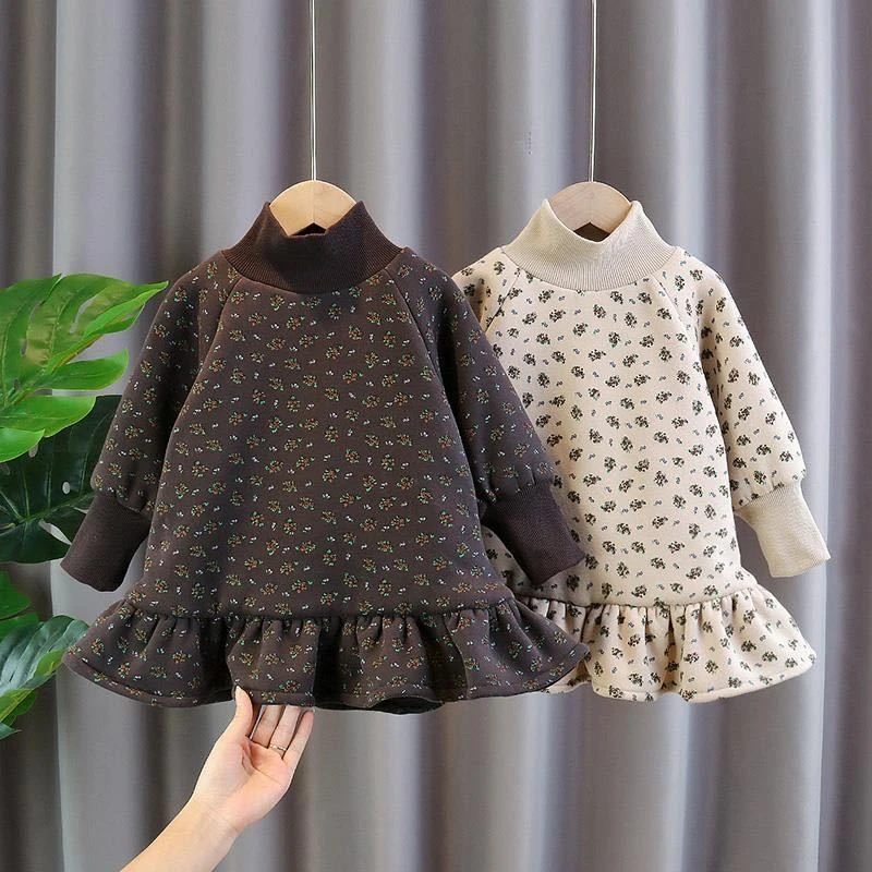 女童秋冬卫衣裙2023新款韩版儿童洋气加绒小童连衣裙女宝宝冬装