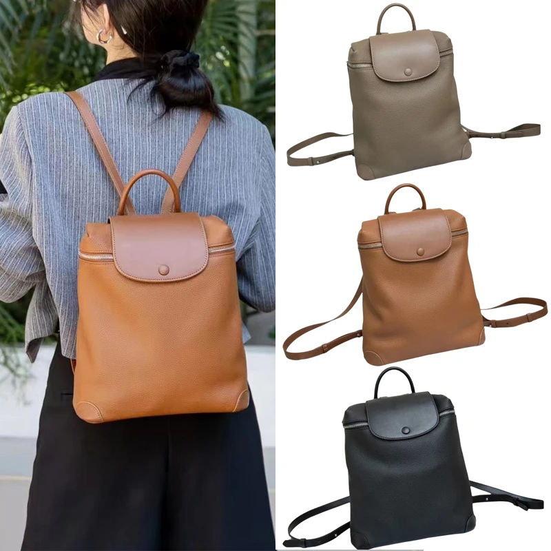 女士大容量百搭头层牛皮旅行背包100%真皮简约双肩包通勤电脑包潮