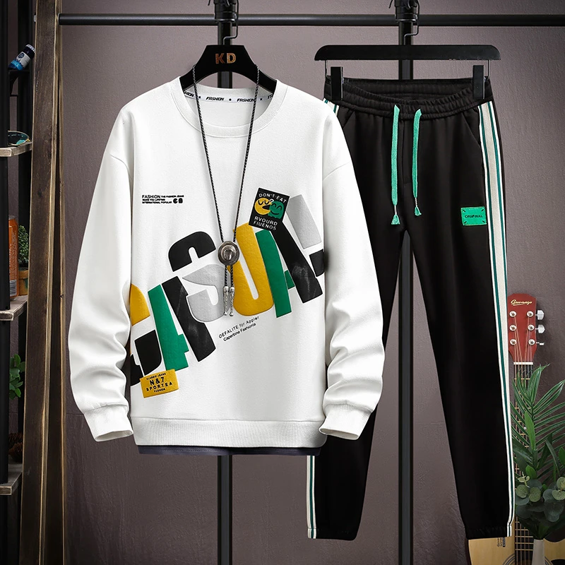 【春季卫衣】男士早秋休闲百搭卫衣韩版套头潮流圆领长袖套装水洗