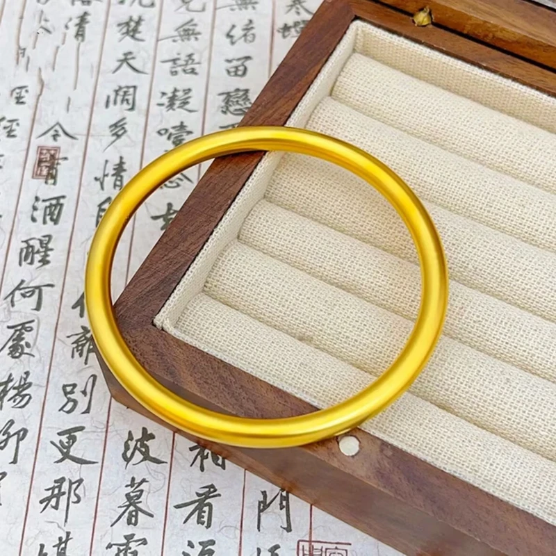 铜合金手镯 古法传承亮面素圈手镯叠戴莲花实心镯子结婚饰品礼物