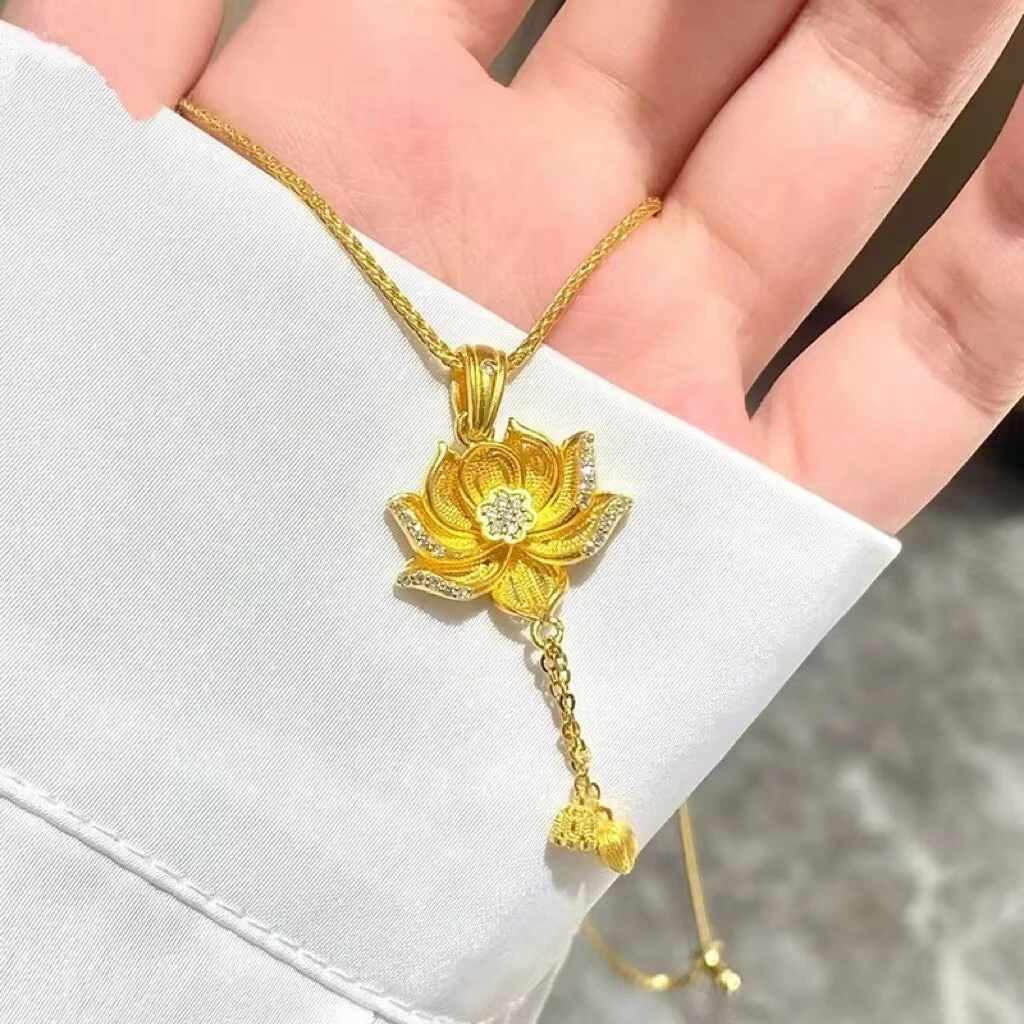 铜合金吊坠 点钻莲花两世欢流苏吊坠项链女荷花莲蓬挂坠送女友礼