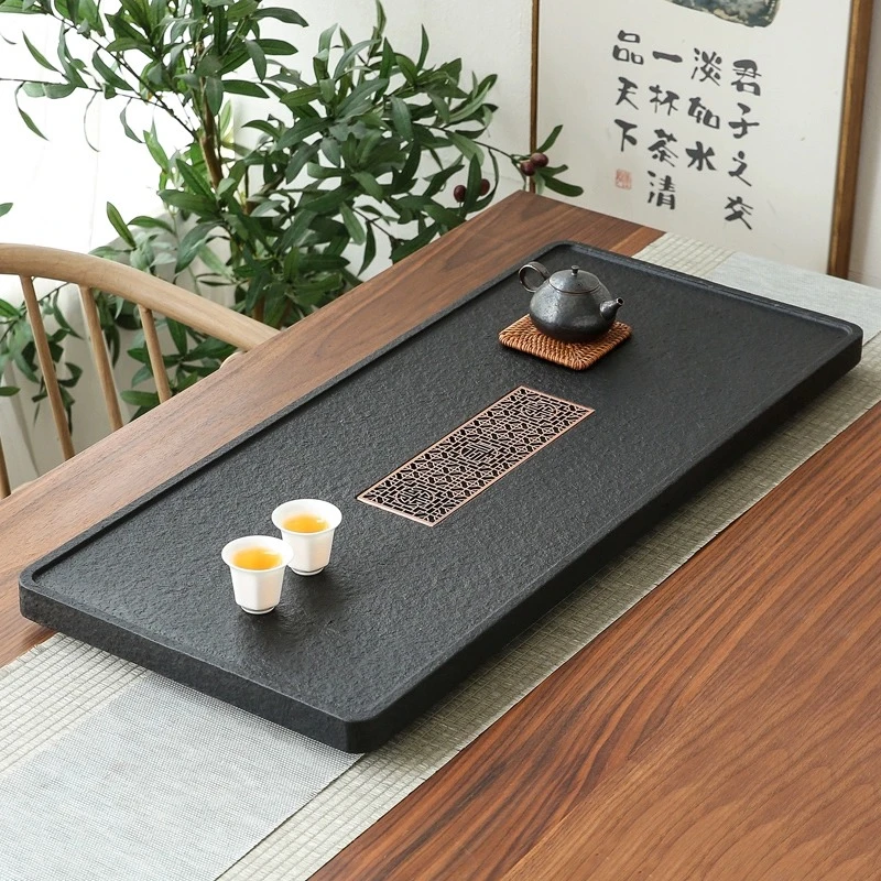 家用现代简约石头茶台天然乌金石茶盘整块大小号石材茶海茶具套装