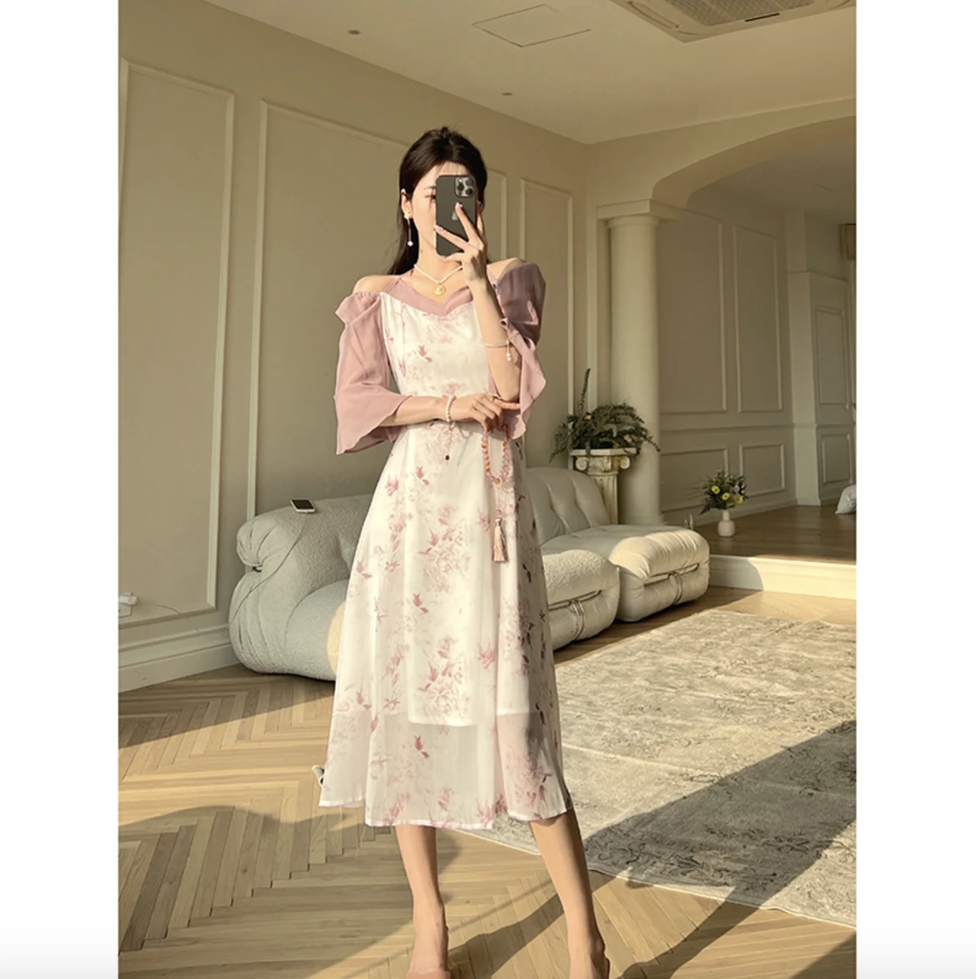 【年中大促】法式长款印花小众气质显瘦春天仙女裙复古连衣裙