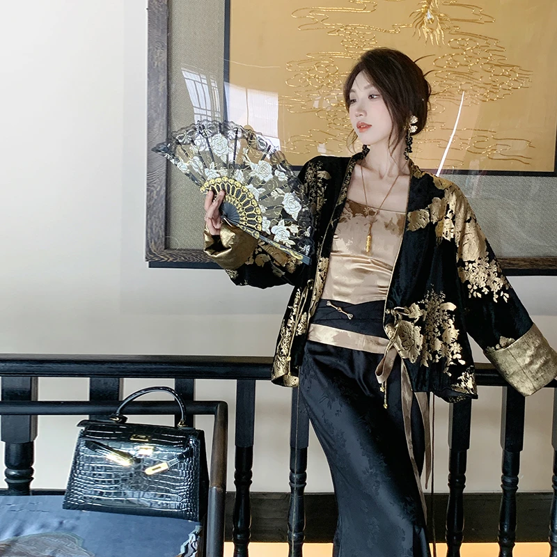 果果家【黑金之辉】新中式女装2024秋季新款外套重工设计师提花汉服
