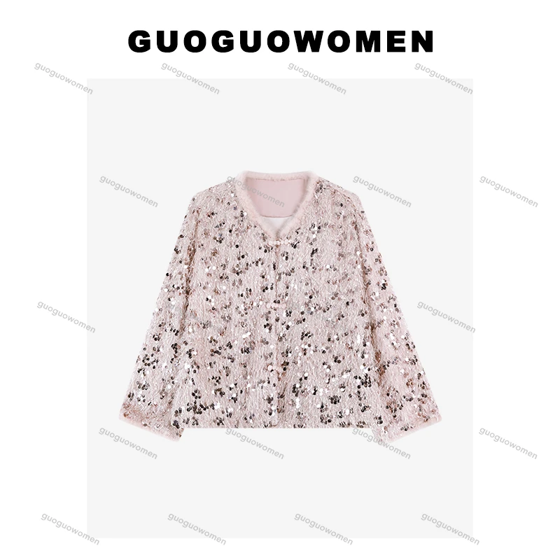 果果家【暗香浮动】新中式保暖外套2024冬季女亮片气质复古羽绒服