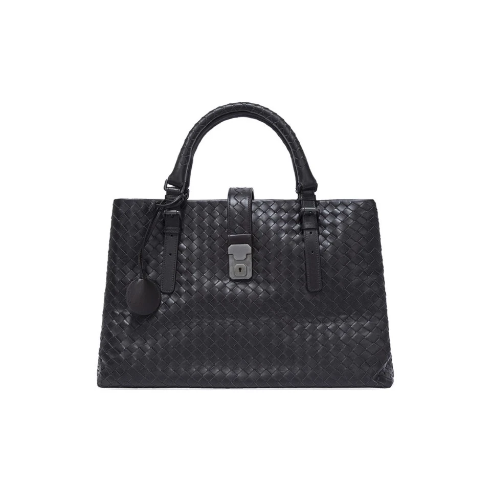 95新 BOTTEGA VENETA/葆蝶家 葆蝶家黑色羊皮编织纹手提斜挎包