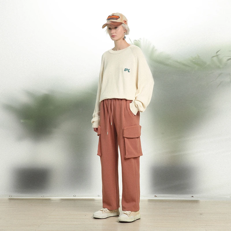 Unvesno (UN)  粉刷墙面华夫格宽松休闲运动阔腿直筒长裤TR-3126