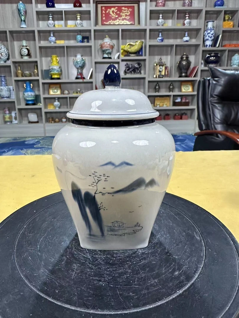 A660青花山水茶叶罐/一件
