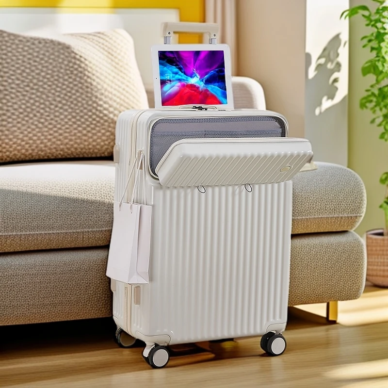 旅大侠前置开盖20寸登机行李箱万向轮带杯架充电口24寸旅行行李箱