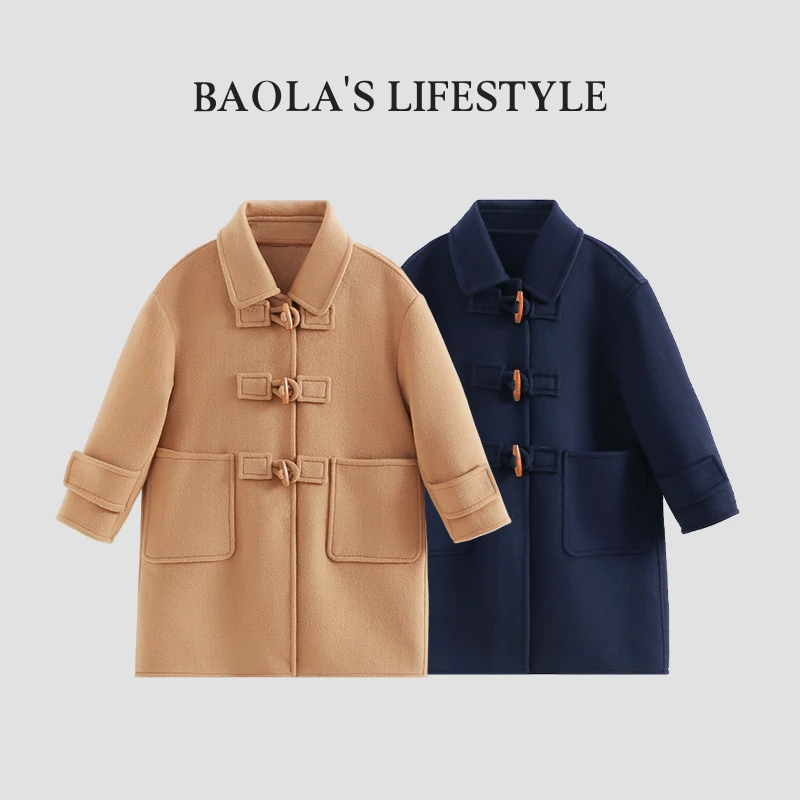 格兰手工大衣【高定】亲子韩系复古秋季毛呢牛角扣呢大衣-HQ463