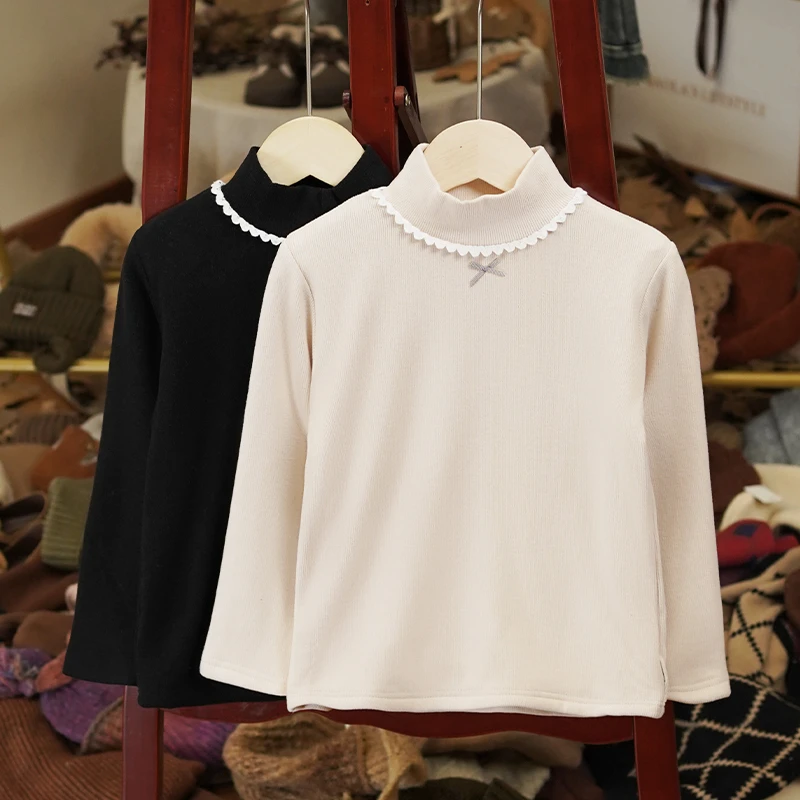 【云柔漫步】韩系复古秋季女童加厚半高领长袖保暖打底衫-LD313