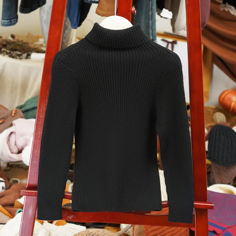 一线毛衣【现货】韩系复古秋冬女童纯色百搭高领长袖毛衣-HD311