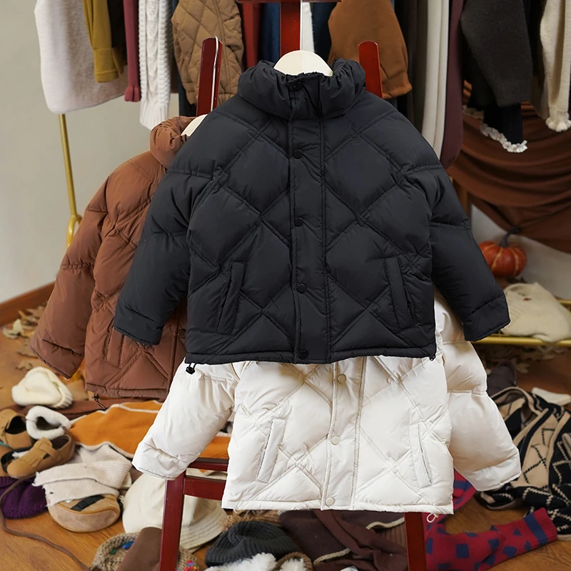 【菱格温暖】韩系复古秋冬女童休闲时尚90绒菱格立领羽绒服-LD001